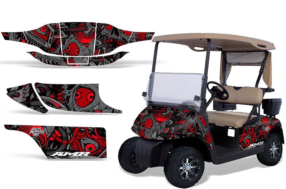 Savage Kits Golf Cart Graphics Kit - Premium Sticker Decal for E-Z-GO TXT Models (1994-2013) - Tune In Red Design | Customize Your Golf Cart for Tournaments & Neighborhood Rides