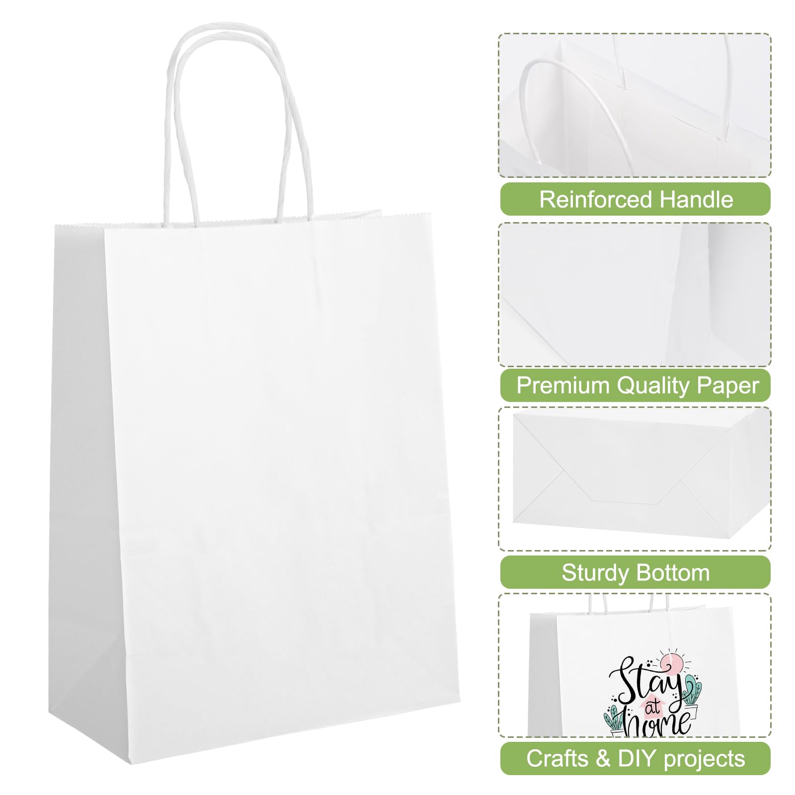 Moretoes 35-Pack White Kraft Gift Bags with Handles - 7.1x3.6x9.3in Medium Shopping Bags Bulk for Retail, Parties, Weddings & Business Gifting - Eco-Friendly Paper Bags for Stores, Events & Gift Wrapping
