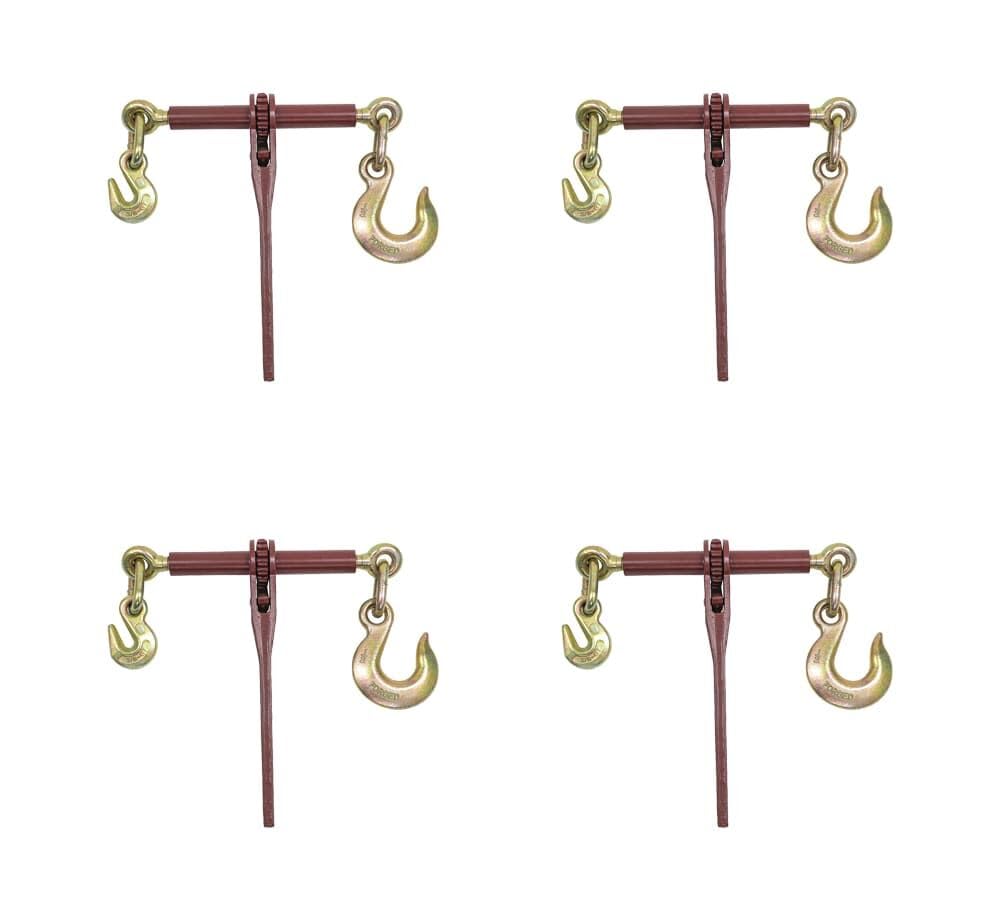 Mytee Products 4-Piece Ratchet Binder Set with Grab Hook & 4-Piece Trailer Hitch Safety Chain with Slip Hook - Heavy Duty Towing & Cargo Securing for Trucks, Trailers & Equipment