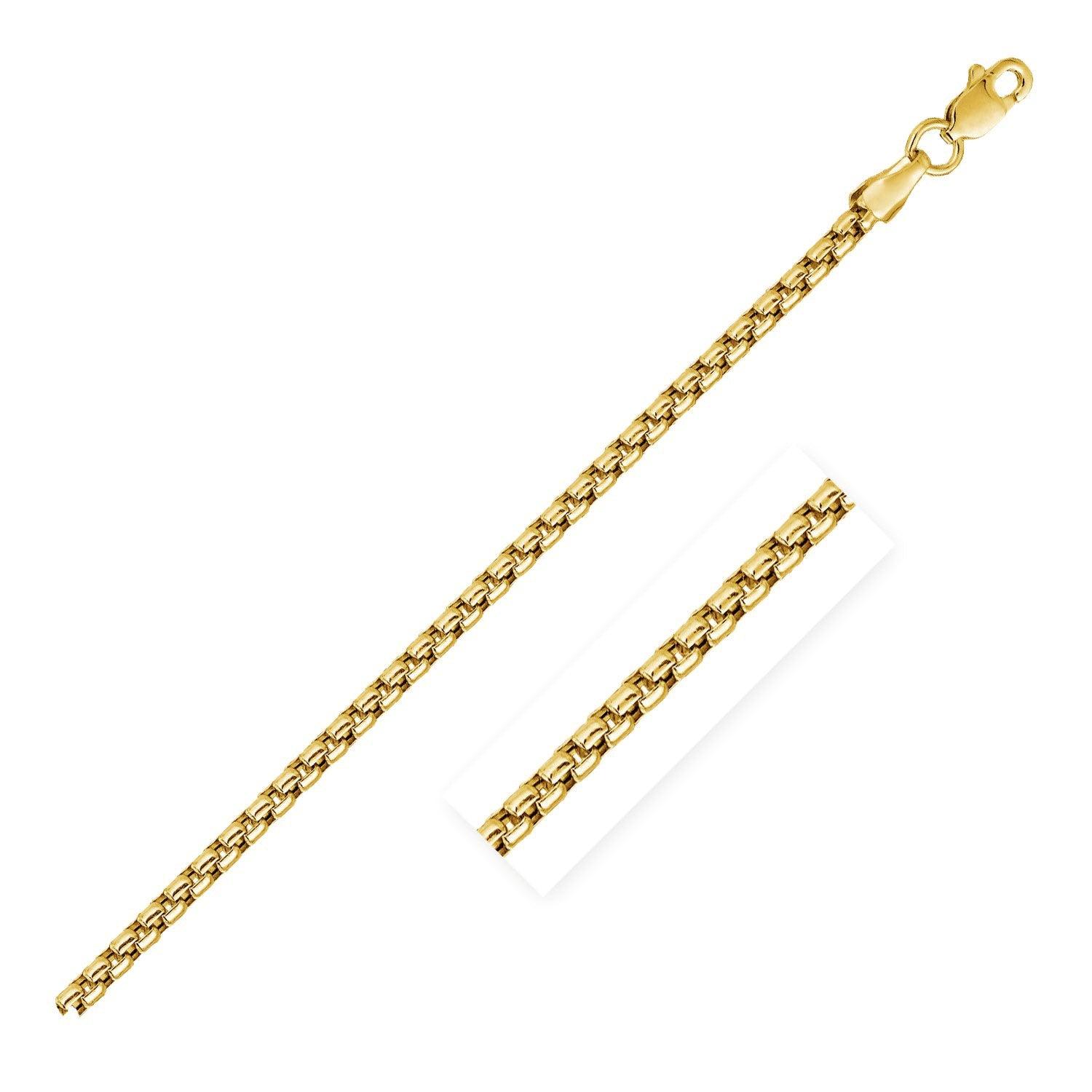 14K Yellow Gold Solid Round Box Chain Necklace - 2.5mm Width, Durable & Hypoallergenic Jewelry for Women & Men - Perfect for Layering, Gift Giving & Everyday Wear