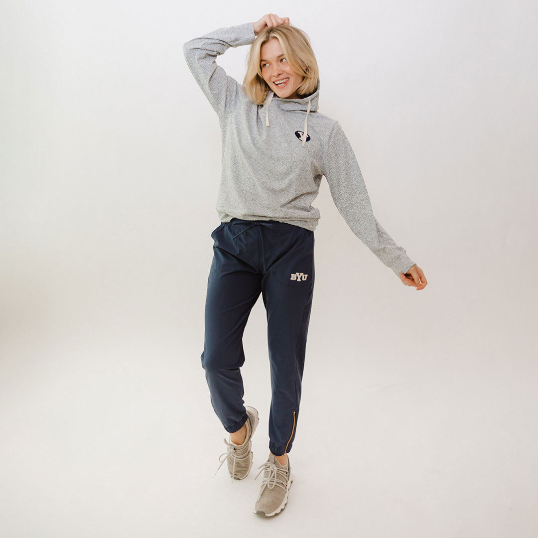 BYU Travel Hoodie for Men & Women - Soft Heather Grey Pullover Sweatshirt - Perfect for College, Campus, and Outdoor Adventures