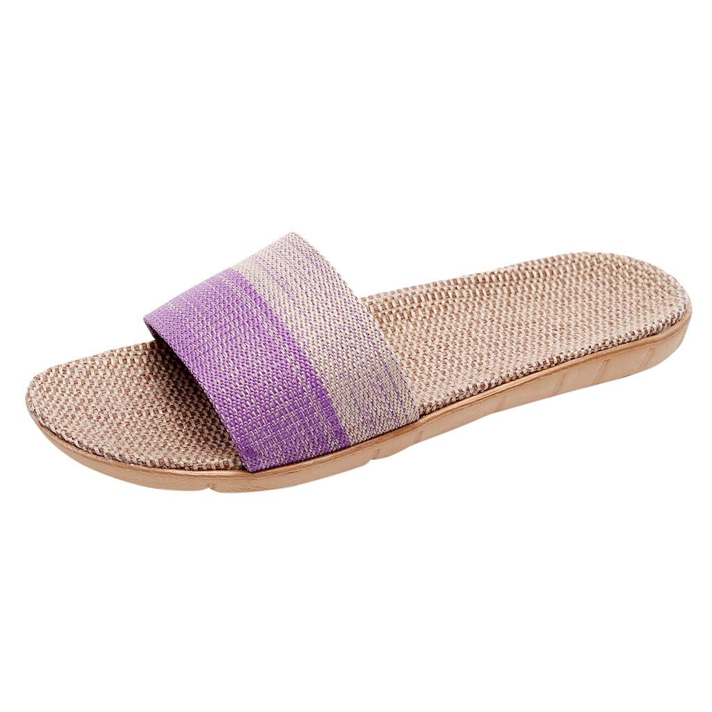 **Breathable Cotton Flip Flops for Women - Soft Linen Beach Sandals & House Slippers - Comfortable Summer Shoes for Walking, Poolside, and Indoor Use (Purple, Size 8.5)**