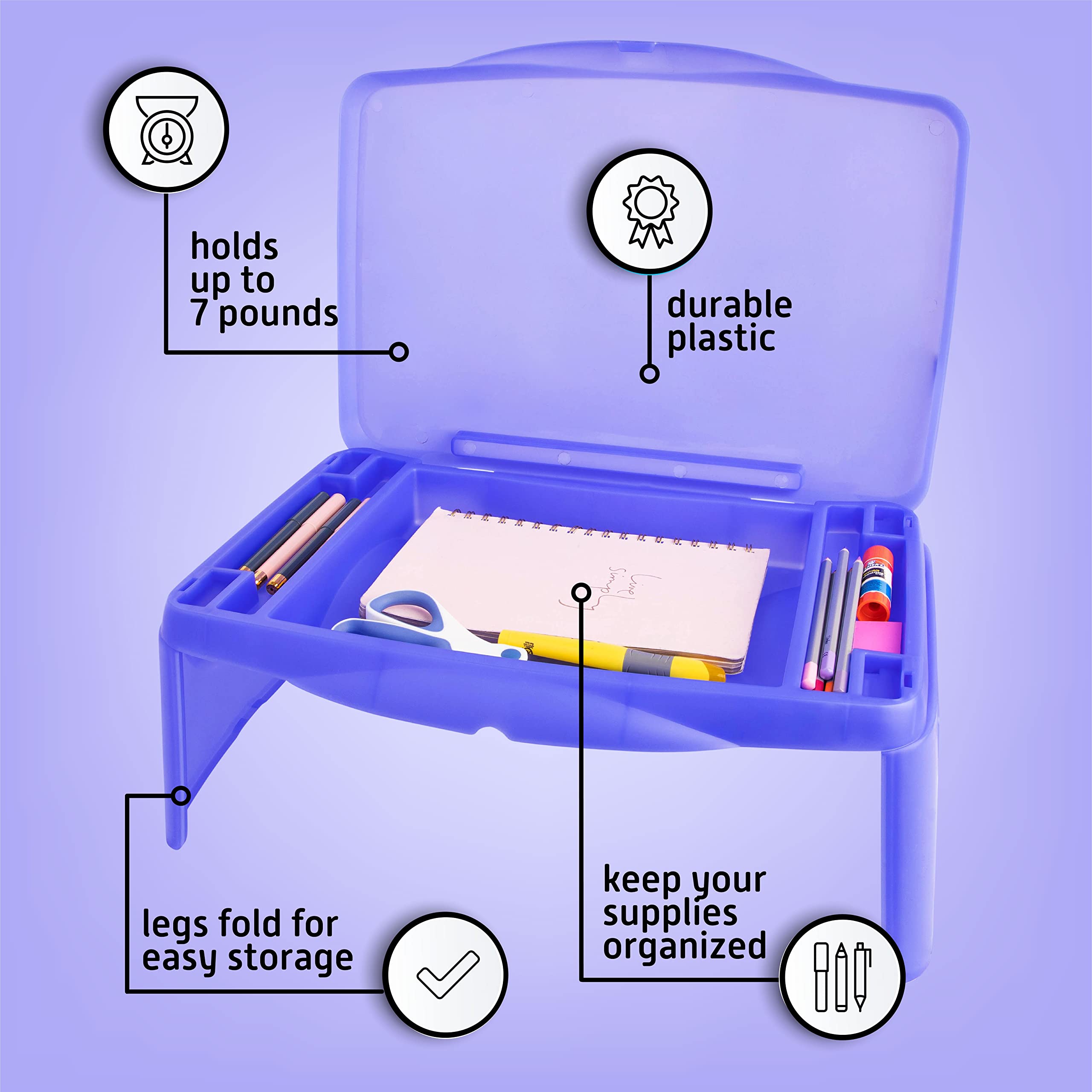Foldable Lap Desk with Storage & Dividers - Portable Laptop Tray for Bed, Sofa & Breakfast - Lightweight Study Table for Kids & Adults - Perfect for Home, Office & Travel (Purple)