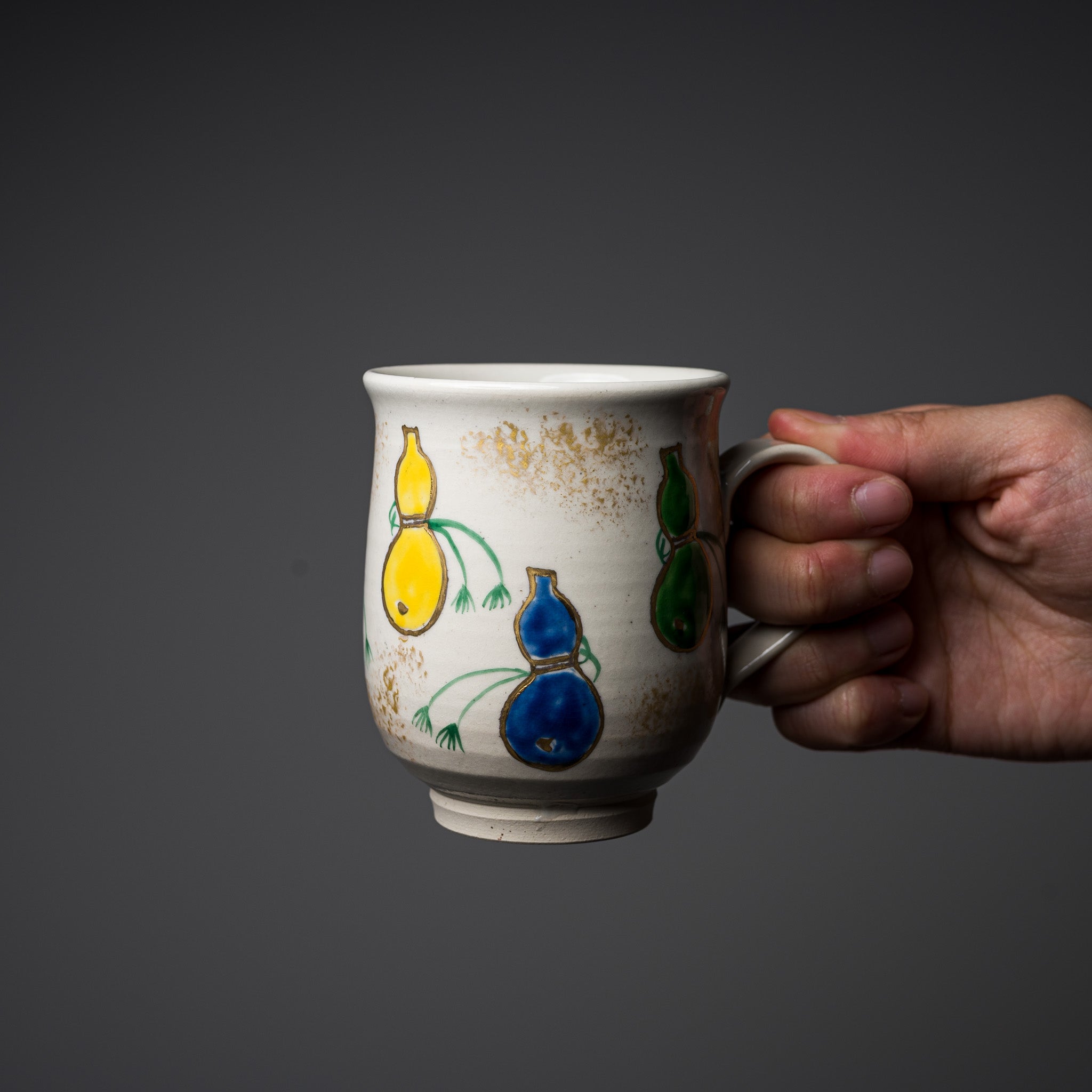 Handmade Kyo Kiyomizu Ware Hyotan Green Tea Mug - Authentic Japanese Kyoto Ceramic Cup for Matcha, Coffee & Home Decor