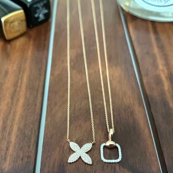 14K Yellow Gold Diamond Flower Necklace - Four Petal Pave Design for Women, Elegant Jewelry Gift for Anniversary, Valentine's Day & Special Occasions