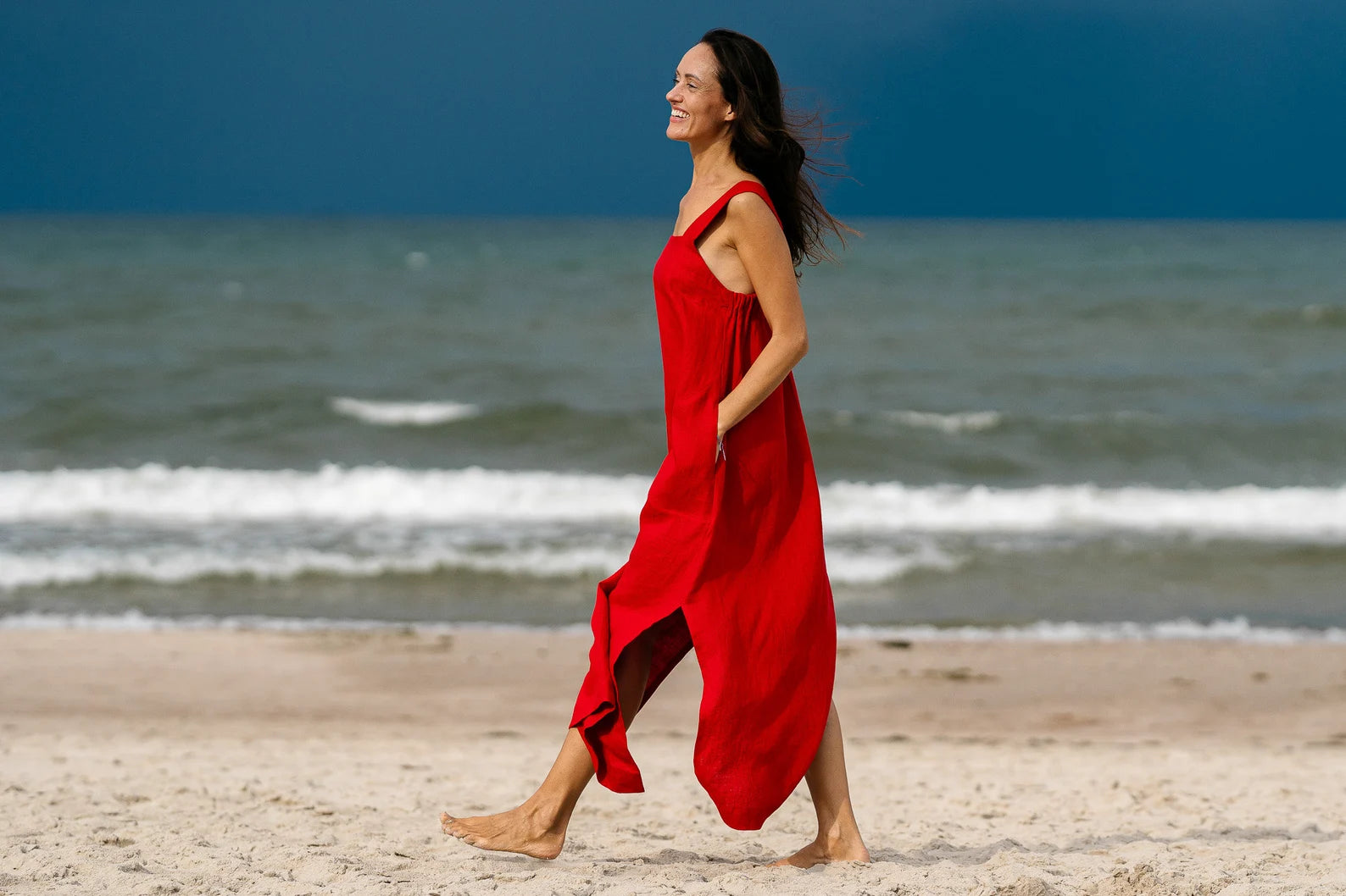 ADELE Linen Strap MAXI Dress in Red - Flowy Summer Dress for Beach, Vacation & Casual Outings