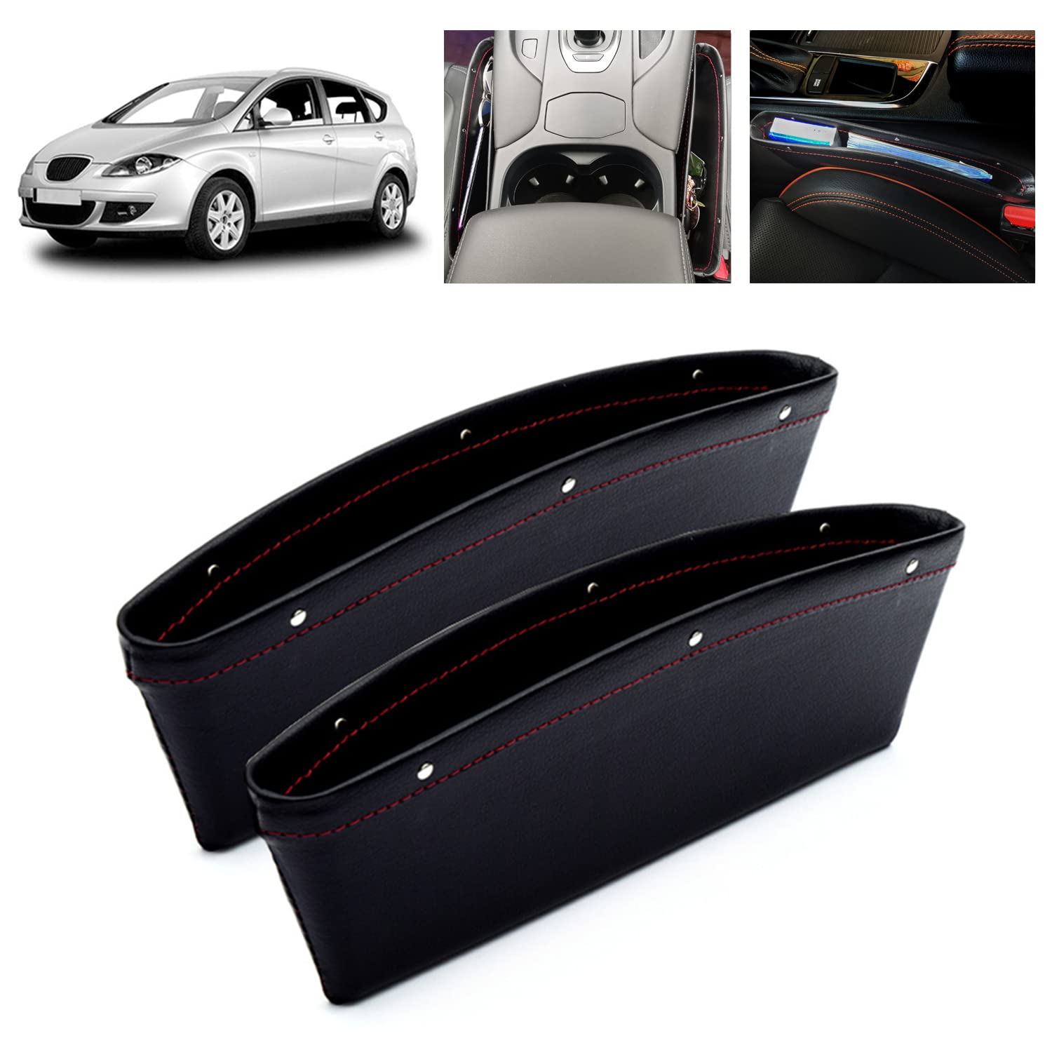 2Pcs Premium PU Leather Car Seat Gap Filler Organizer - Storage Box for Keys, Phone, Cards & Small Items - Universal Fit for Most Vehicles - Keep Your Car Neat & Organized (Black) - Perfect for Road Trips, Commuting & Daily Driving