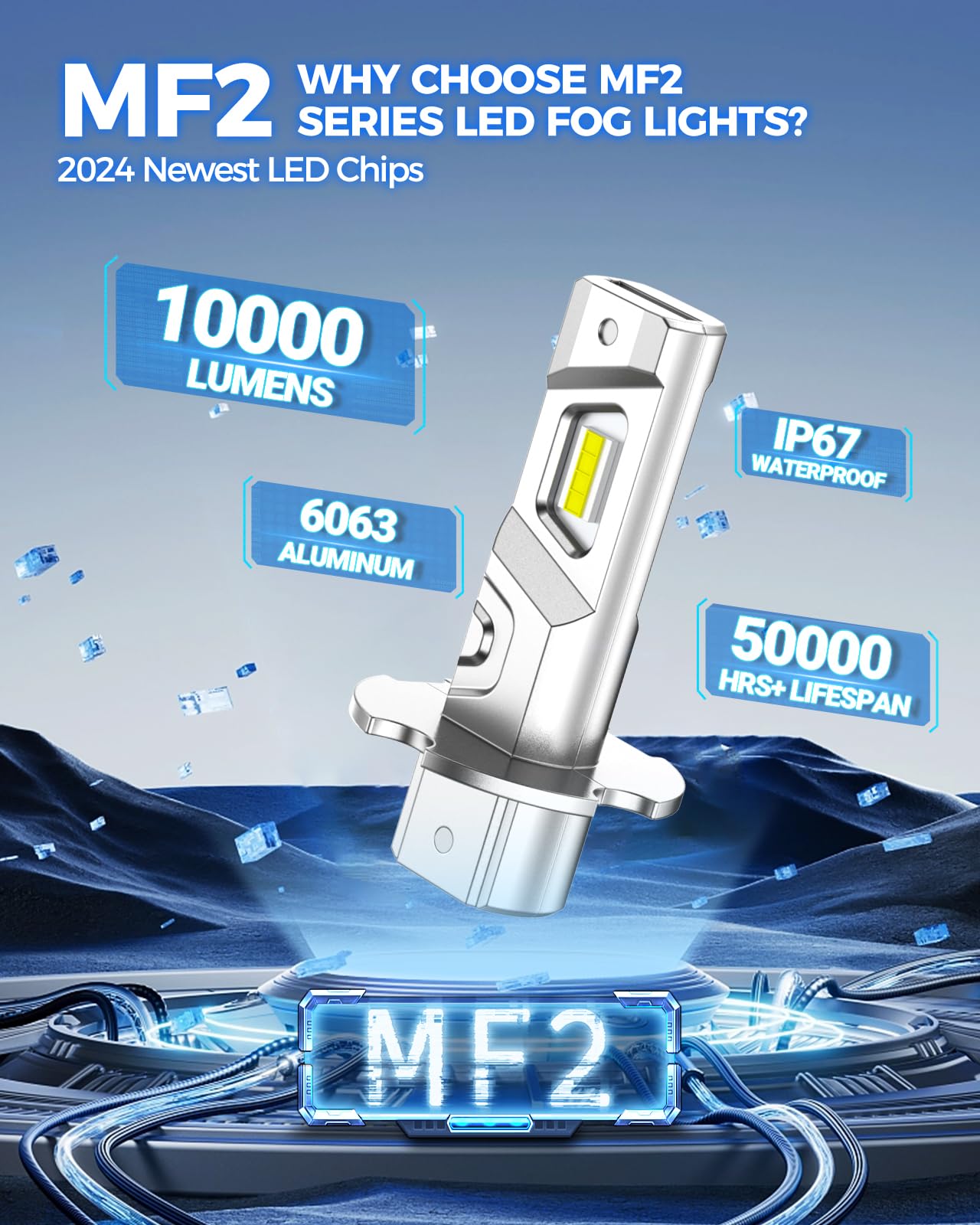MarsAuto H3 LED Fog Light Bulbs - 600% Brighter 10000LM 6500K White with Strong Penetration, 1:1 Mini Size Plug & Play - Perfect for Cars, Trucks, SUVs (Pack of 2) | Enhance Visibility in Fog, Rain & Night Driving