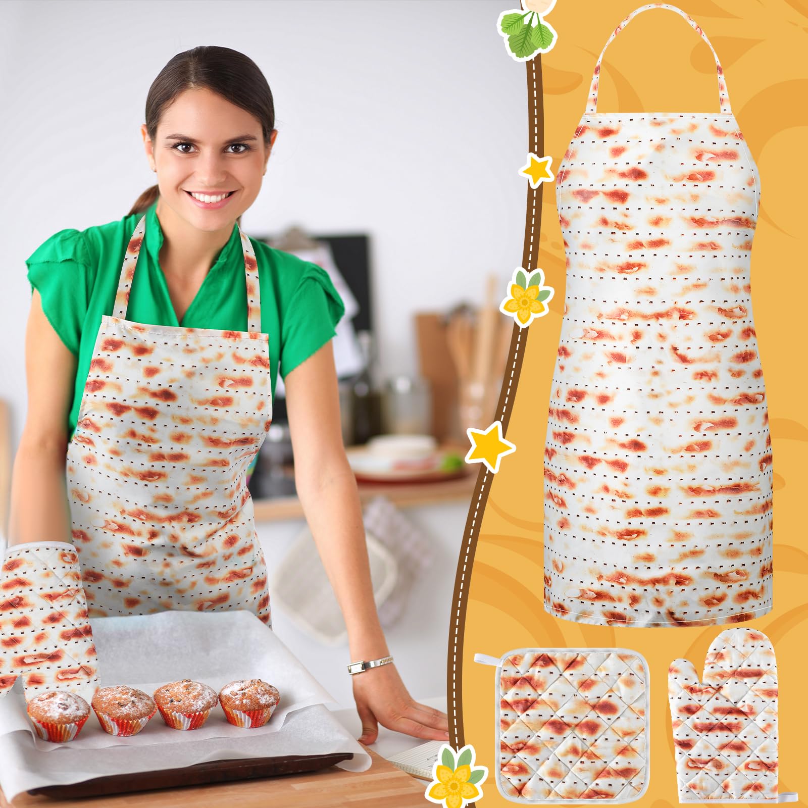 **Premium Passover Kitchen Accessories Set - Kosher Cooking Apron, Heat-Resistant Pot Holder & Oven Mitt - Perfect Passover Seder Gifts for Jewish Holidays (Matzah Baking & Traditional Meals)**    *(Use for: Passover meal preparation, Seder table setting, kosher cooking, matzah baking, holiday gifting & family gatherings)*