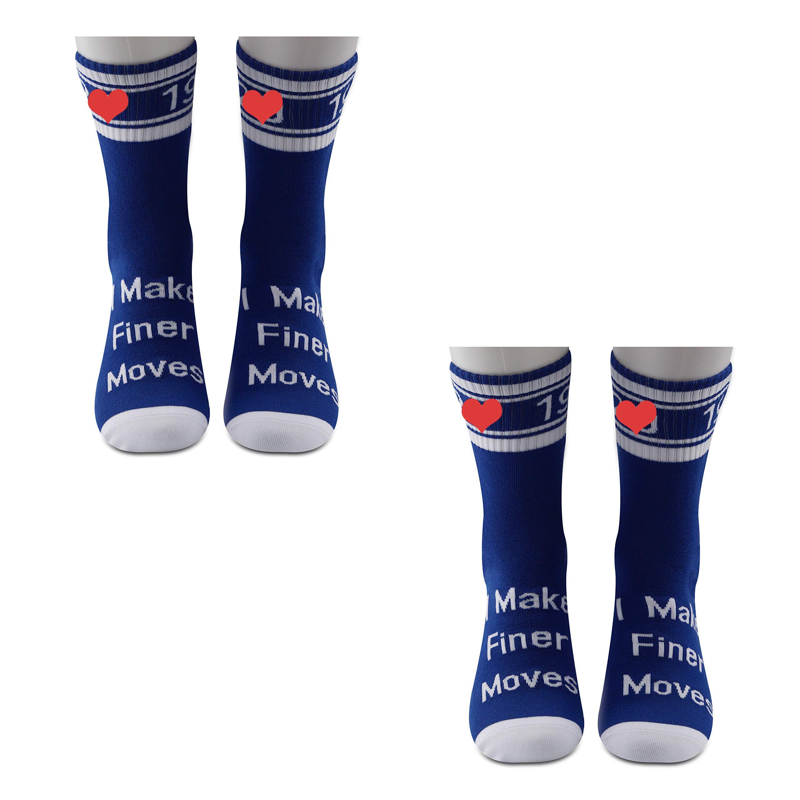 JXGZSO 2 Pairs Sorority Socks - Blue 'I Make Finer Moves' Greek Letter Socks | Perfect Sorority Sister Gift for College, Sisterhood Events & Matching Outfits