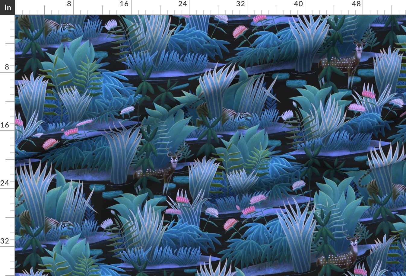 Night Black Deer Plants Jungle Tropical Printed Minky Fabric by The Yard - Soft Plush Material for Sewing Baby Blankets, Quilt Backing & DIY Plush Toys - Perfect for Nursery Decor, Home Crafts & Gift Making