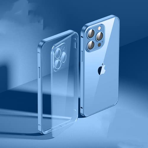 Clear iPhone 13 Pro Max Case with Aviation-Grade Aluminum Frame & Frosted Back | Built-in Camera Protection | Navy Blue | Perfect for Everyday Use & Travel Protection