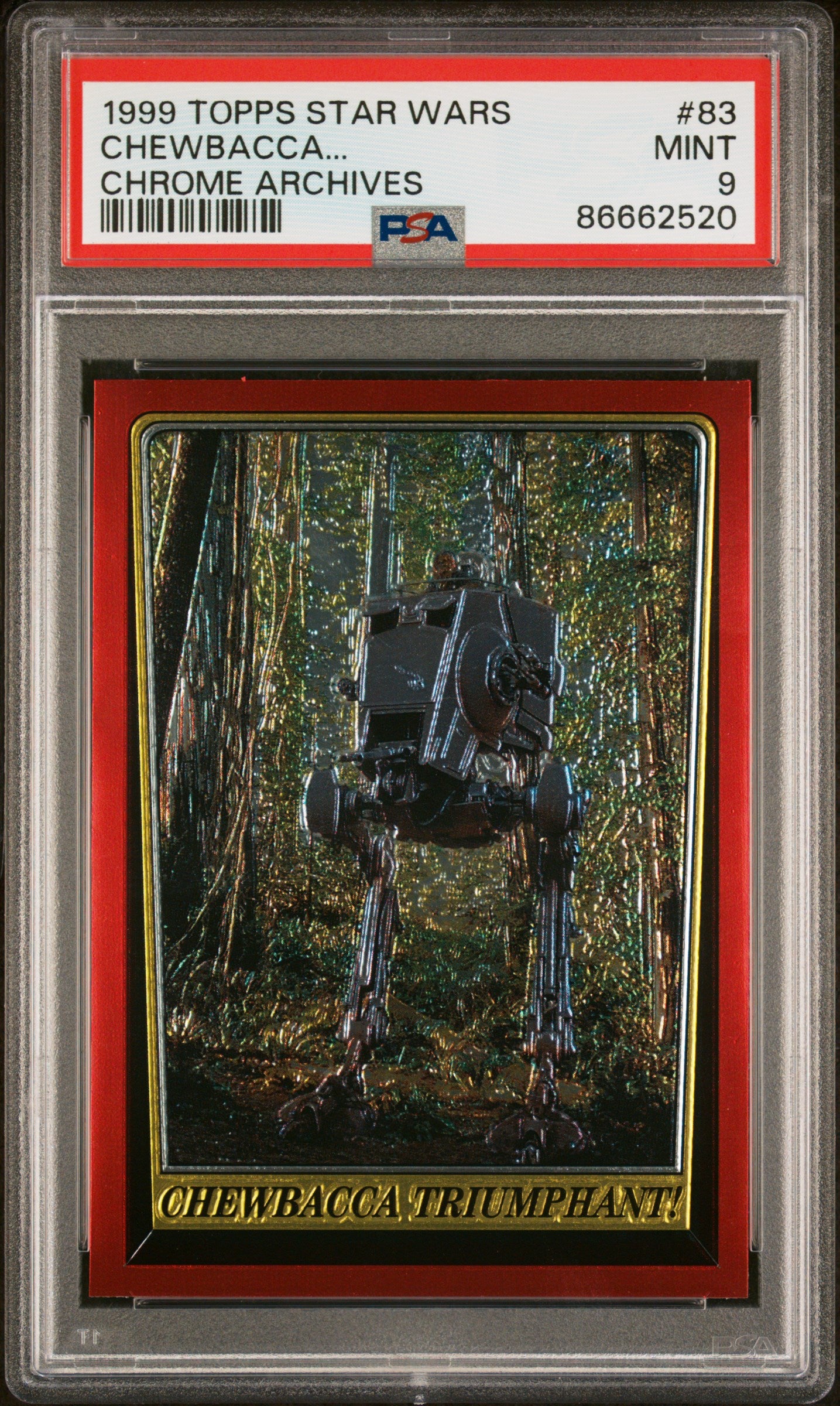 1999 Topps Chrome Star Wars Chrome Archives Chewbacca #83 PSA 9 Mint Condition - Rare Collectible for Star Wars Fans & Trading Card Enthusiasts - Perfect for Display, Investment & Memorabilia Collections