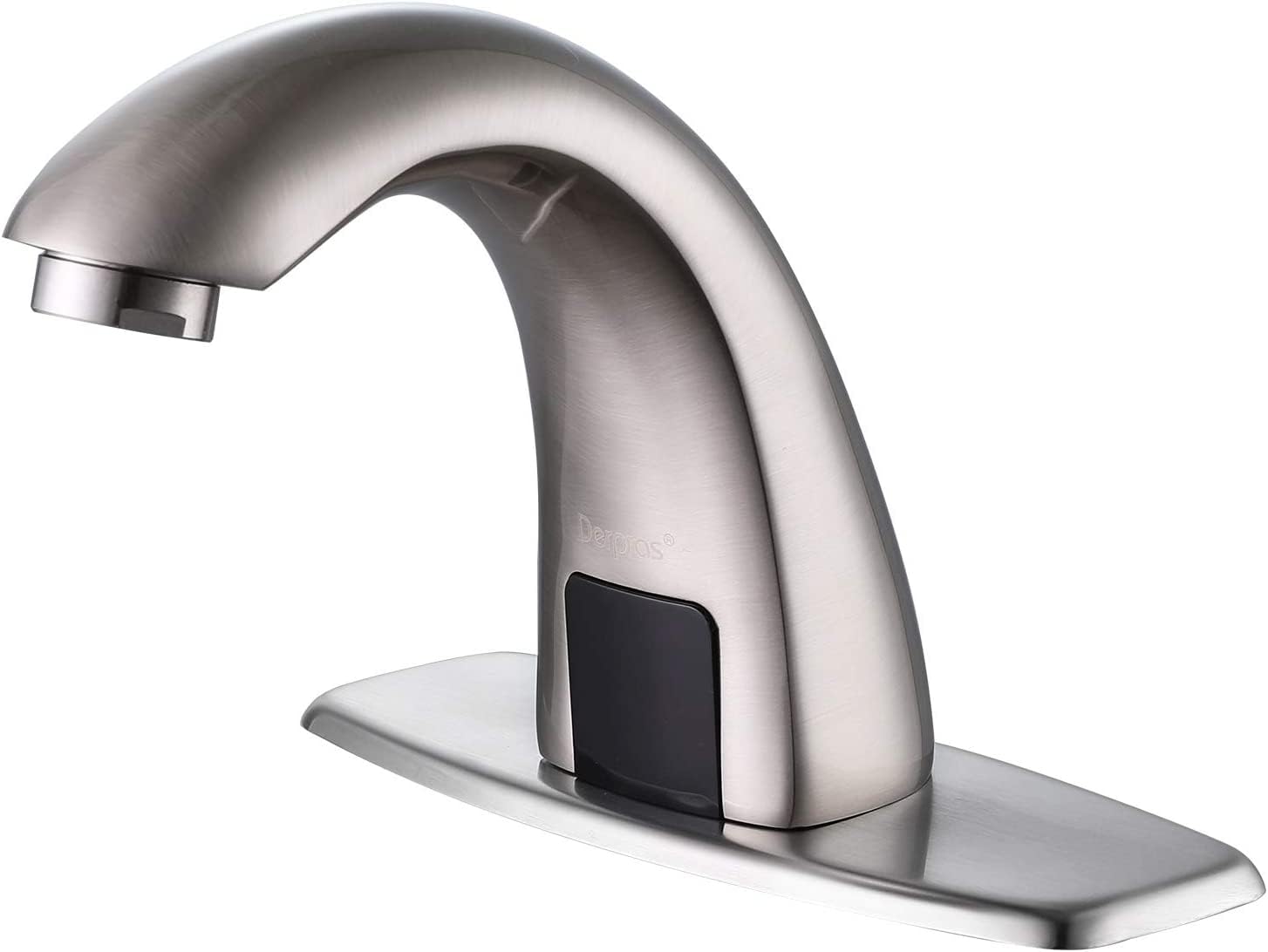 Automatic Sensor Touchless Bathroom Faucet with Hole Cover Plate - Brushed Nickel Finish for Hygienic Hands-Free Washing in Home, Office, and Public Restrooms