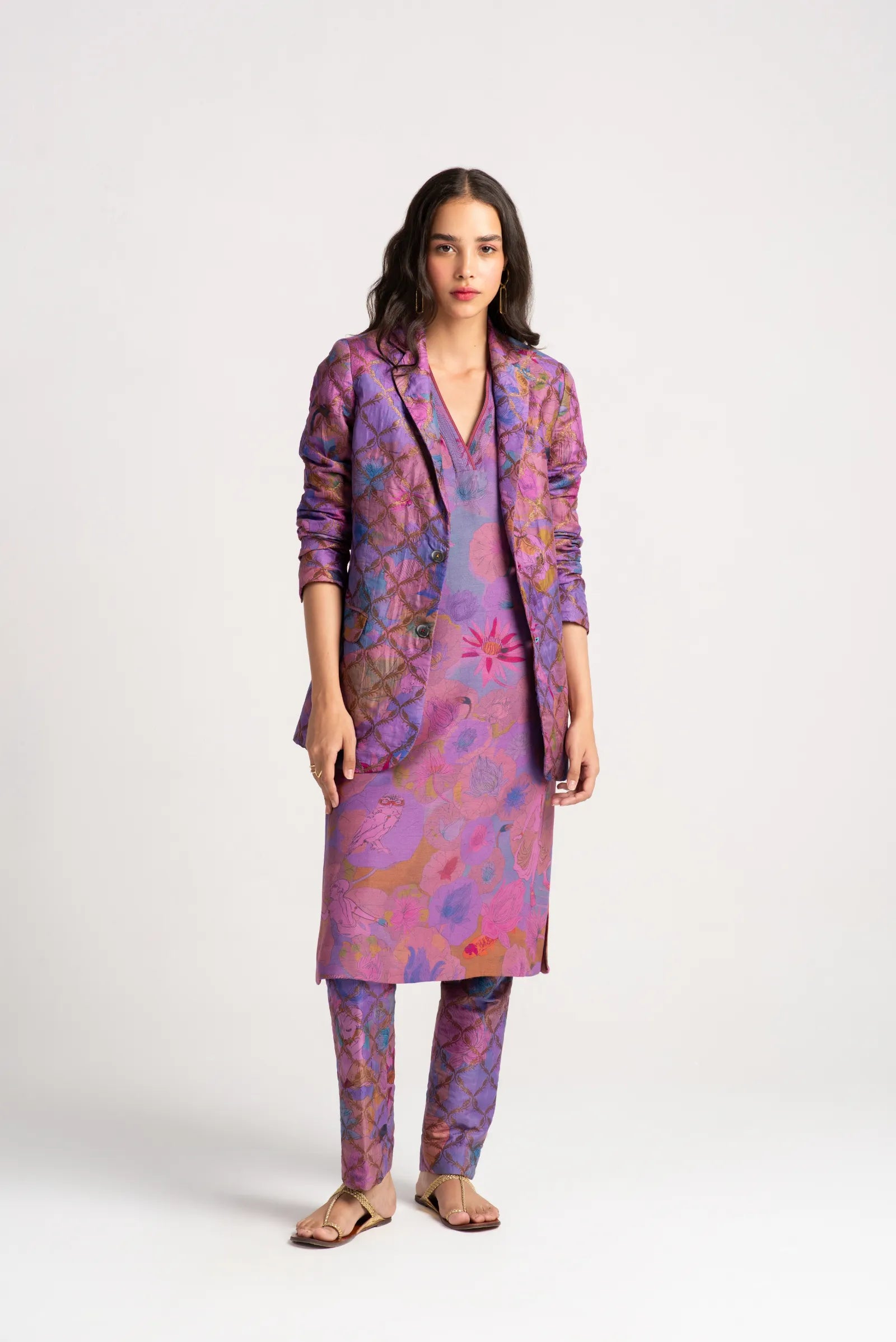 Elegant Damini Kurta in Muga Satin - Amethyst Purple Ethnic Wear for Women | Perfect for Festivals, Weddings & Cultural Events