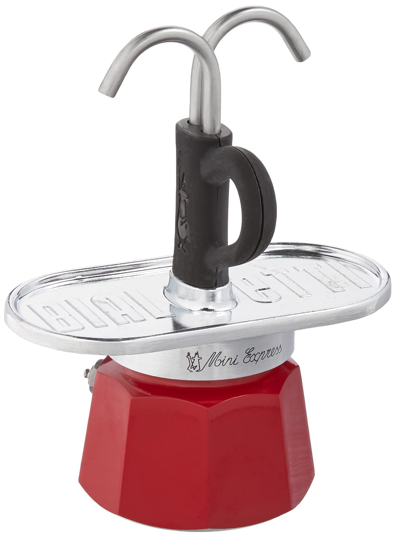 Bialetti Mini Express Magritte 2-Cup Moka Pot Coffee Maker with 2 Shot Glasses - 2.8 Oz Aluminum Stovetop Espresso Maker for Home & Office, Red - Perfect for Espresso Lovers & Small Kitchens