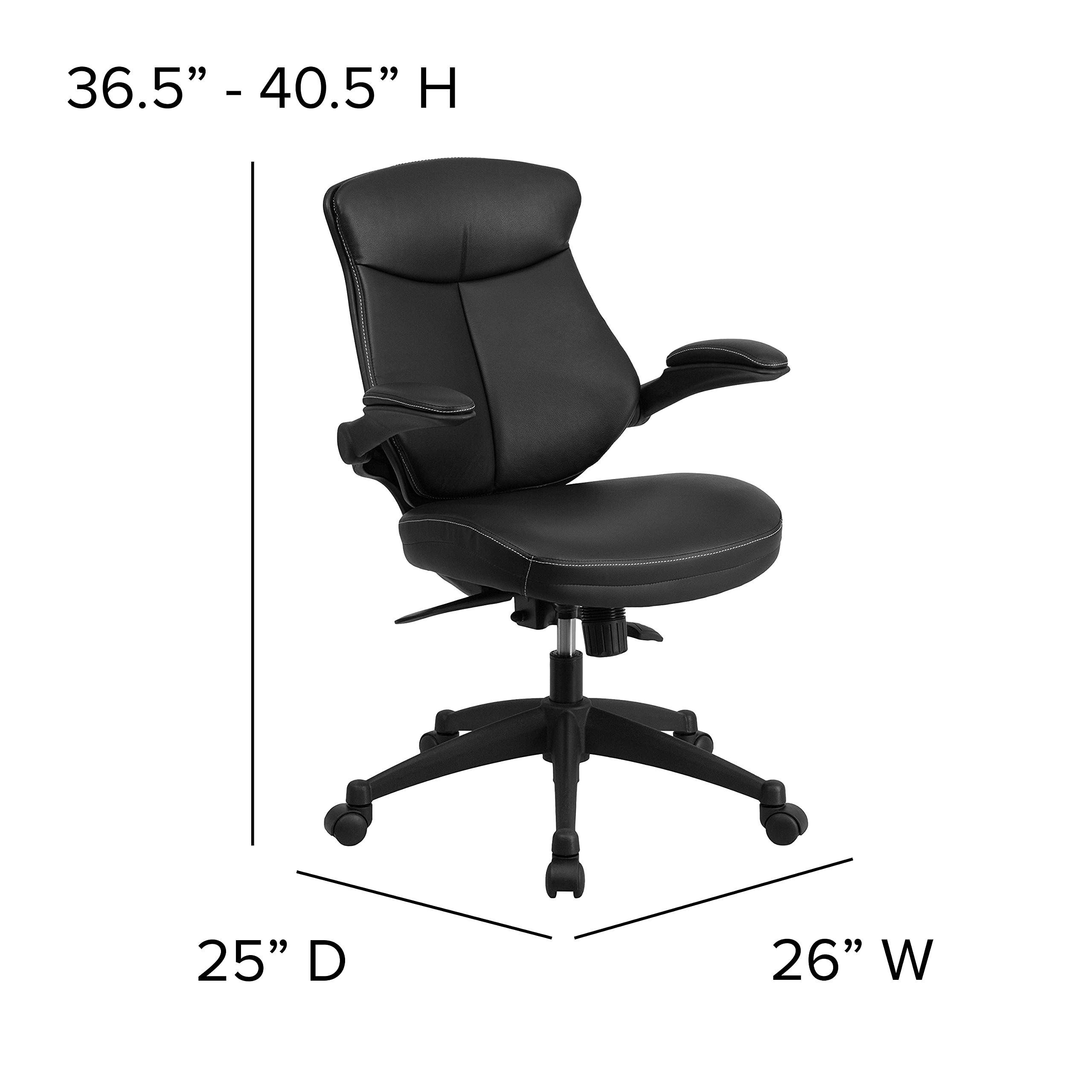 Flash Furniture Kale Mid-Back Black LeatherSoft Executive Swivel Office Chair - Ergonomic Design with Adjustable Back Angle & Flip-Up Arms for Home Office, Conference Room, or Gaming Setup
