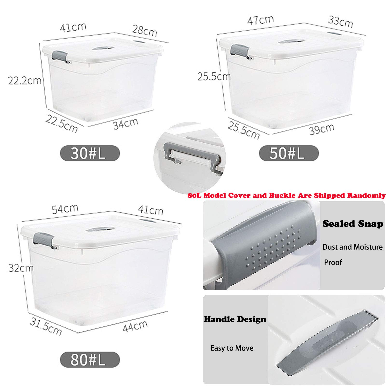 30L 50L 80L Clear Plastic Stackable Storage Bins with Lids & Handles - Airtight Organizer Box for Home, Office, Garage & Closet Storage Solutions