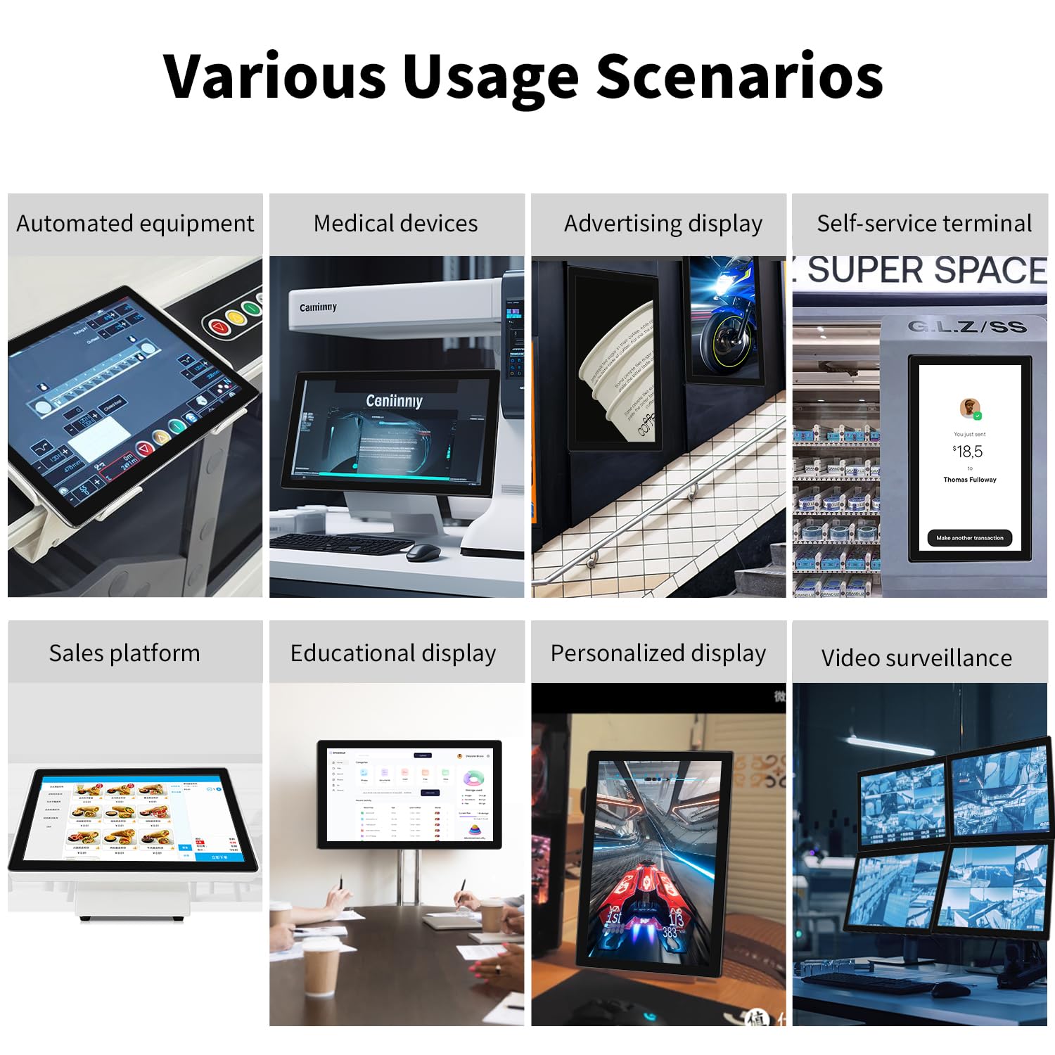 15.6 Inch Industrial Touch Screen Monitor - 10-Point Multi-Touch, 1920x1080 FHD, HDMI/VGA/USB, Built-in Speakers, VESA Mount - Perfect for POI/POS/Kiosk/Automation in Retail, Restaurants & Self-Service Terminals