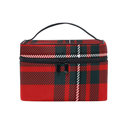 Scottish Black Red Plaid Tartan Makeup Cosmetic Bag - Portable Travel Train Case Toiletry Organizer for Women | Multifunctional Storage for Cosmetics, Brushes & Accessories | Perfect for Travel, Gym & Daily Use