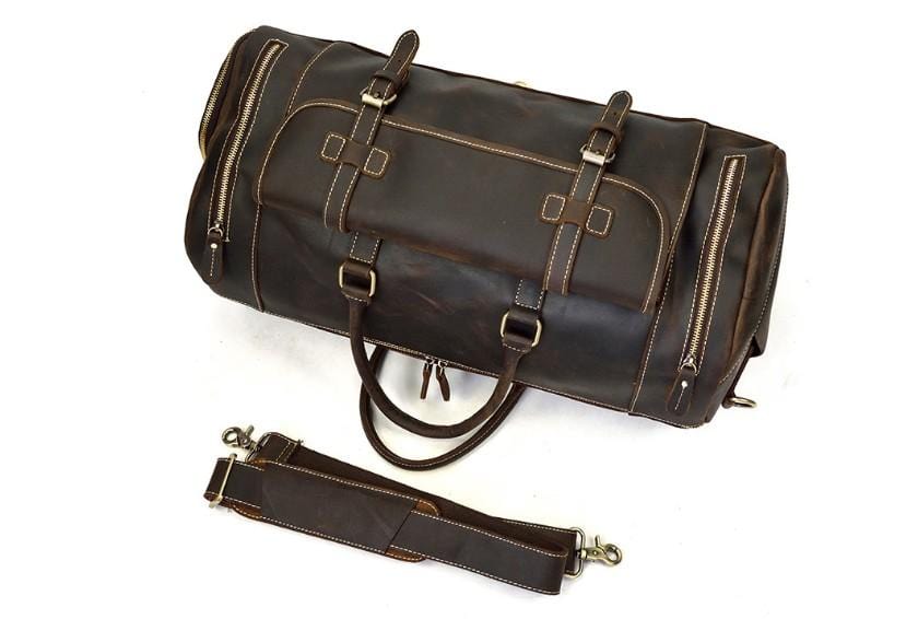 Premium Brown Leather Weekender Bag for Travel - Stylish Carry-On Luggage for Men & Women - Perfect for Weekend Getaways, Business Trips & Airplane Travel