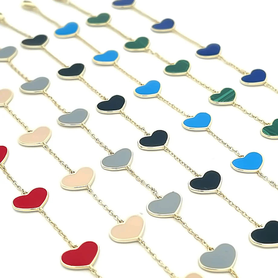 Multi-Enamel Heart Charm Bracelet for Women - Elegant & Dainty Jewelry Gift for Valentine's Day, Anniversary or Everyday Wear