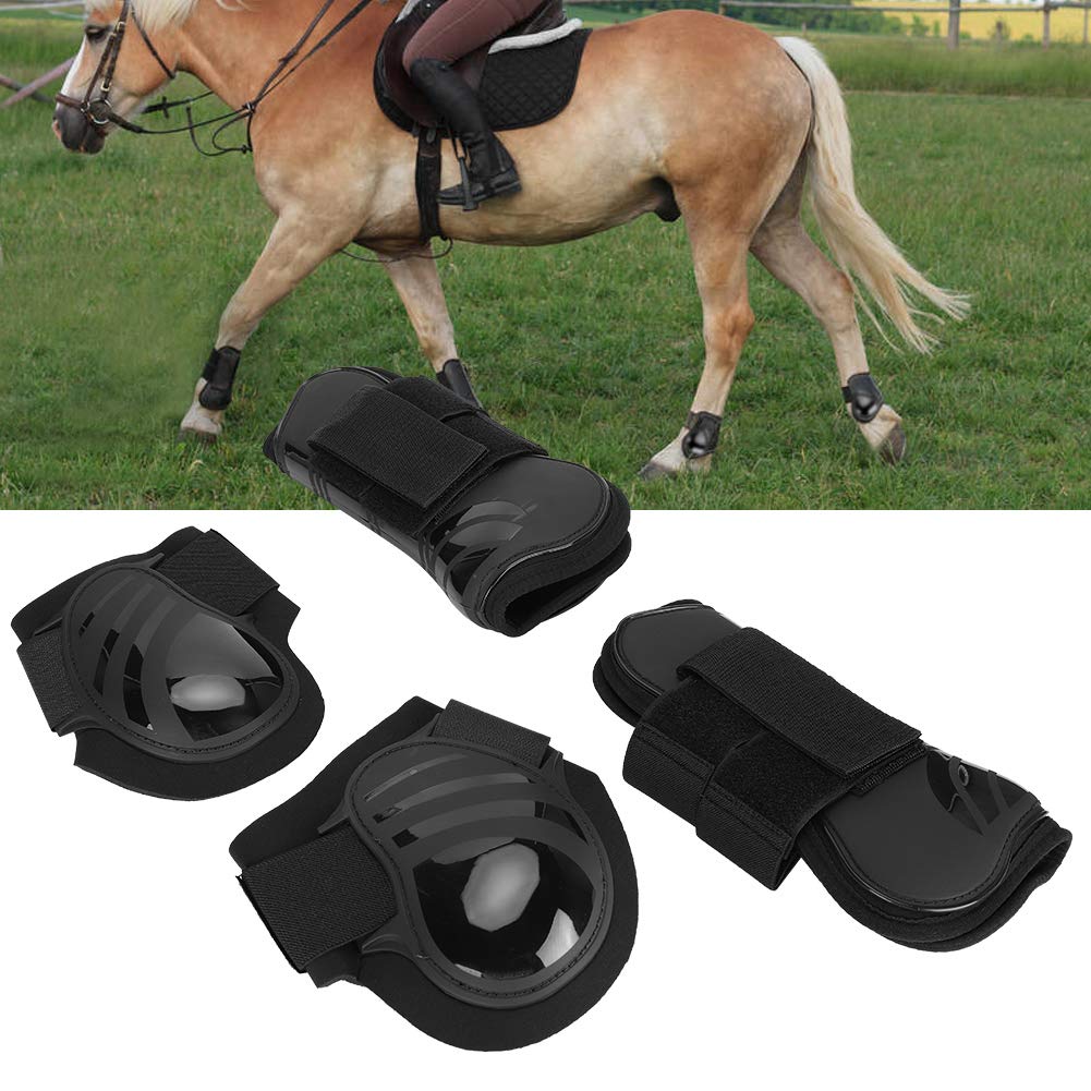 Horse Leg Guards for Jumping - 2 Pairs PU Shell Protective Boots for Front & Back Legs - Fly Protection for Horses - Ideal for Training, Riding & Competitions (M Black)