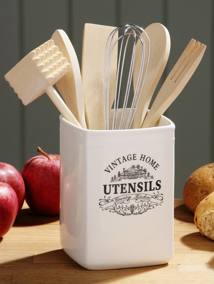 Premium Stoneware Cutlery Organizer - White | Kitchen Utensil Holder & Knife Storage Caddy for Countertop | Perfect for Dining Room, Kitchen Drawer Organization & Wedding Gift