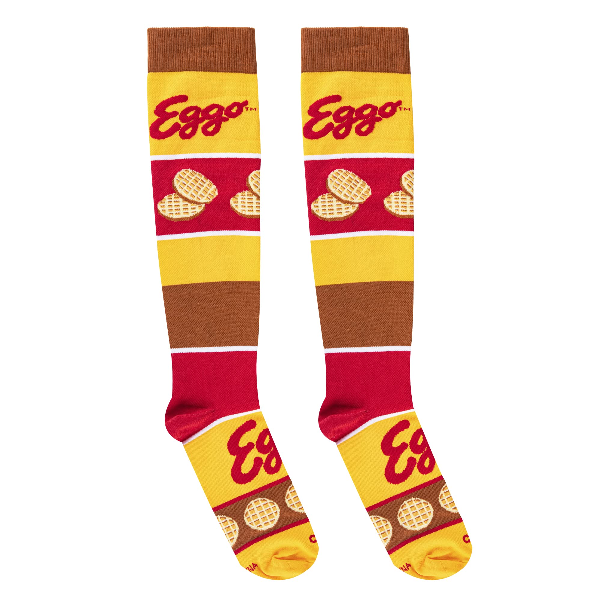 Fun Novelty Knee High Compression Socks for Women & Men - Cool Patterned Socks with Eggo Waffles Design - Perfect for Workout, Running, Yoga & Casual Wear