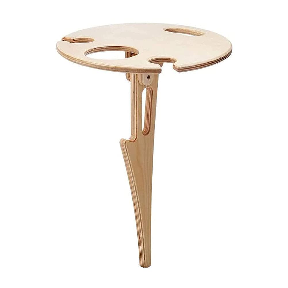 Portable Folding Wooden Wine Table with Bottle Holder - Easy Setup Outdoor Picnic Table for Camping, Beach, Backyard & Patio Use - Khaki