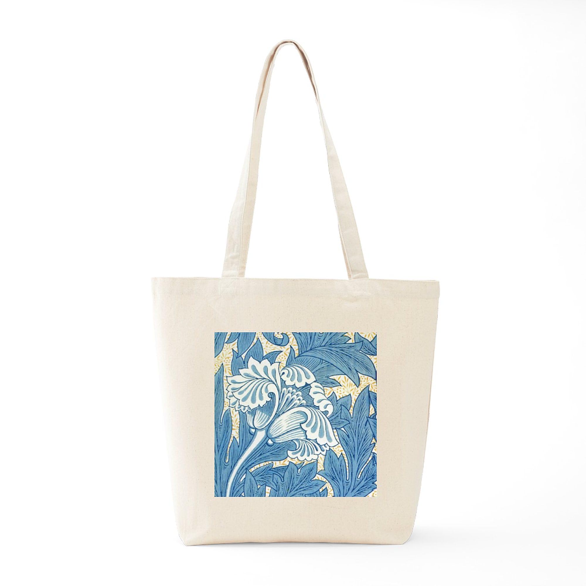 Morris Tulip Blue Design Natural Canvas Tote Bag - Eco-Friendly Reusable Shopping Bag for Groceries, Beach & Daily Use | CafePress