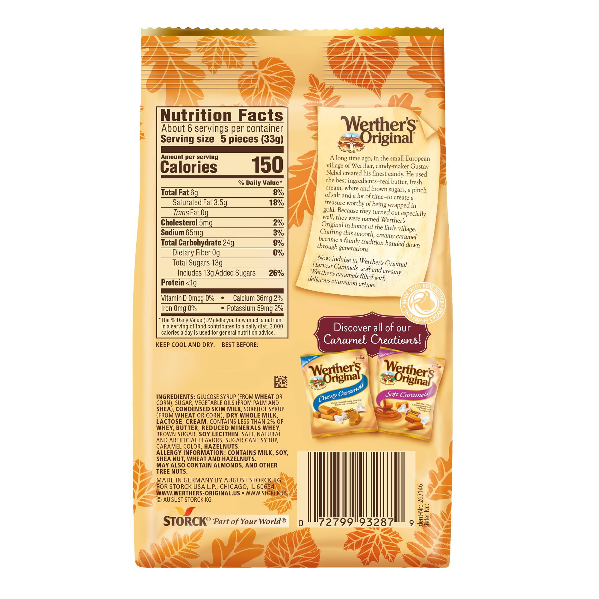 Werthers Original Cinnamon Creme Flavored Soft Caramels 2 Pack - Delicious Soft & Creamy Caramel Candies for Snacks, Gifts, Parties & Holiday Treats - Perfect for Halloween, Christmas & Office Desserts