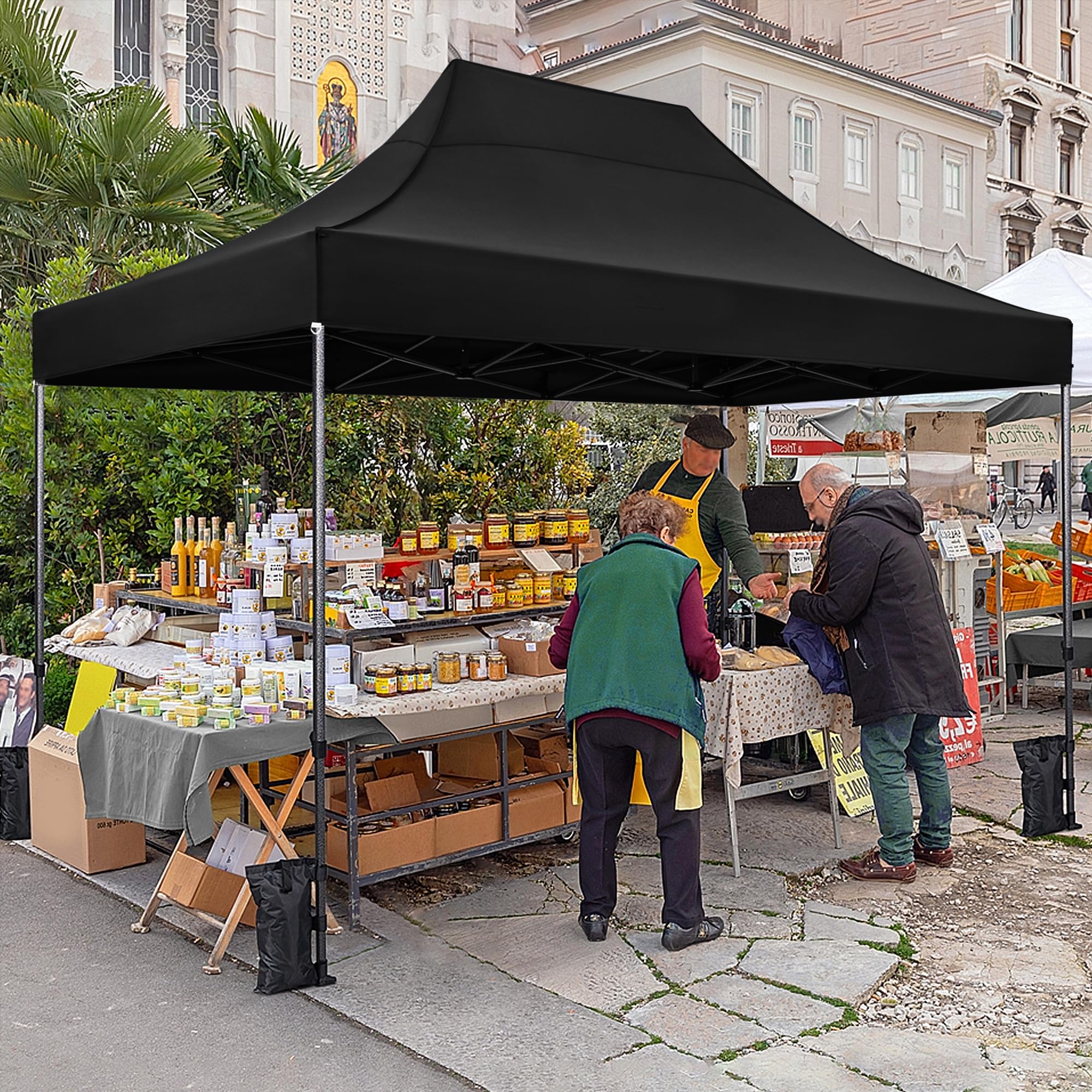 Yaheetech 10x15 Heavy Duty Commercial Pop Up Canopy Tent - Instant Outdoor Shelter with Adjustable Height, Wheeled Carry Bag, 4 Sandbags & 8 Stakes - Perfect for Backyard Parties, Farmers Markets, Camping & Outdoor Events (Black)
