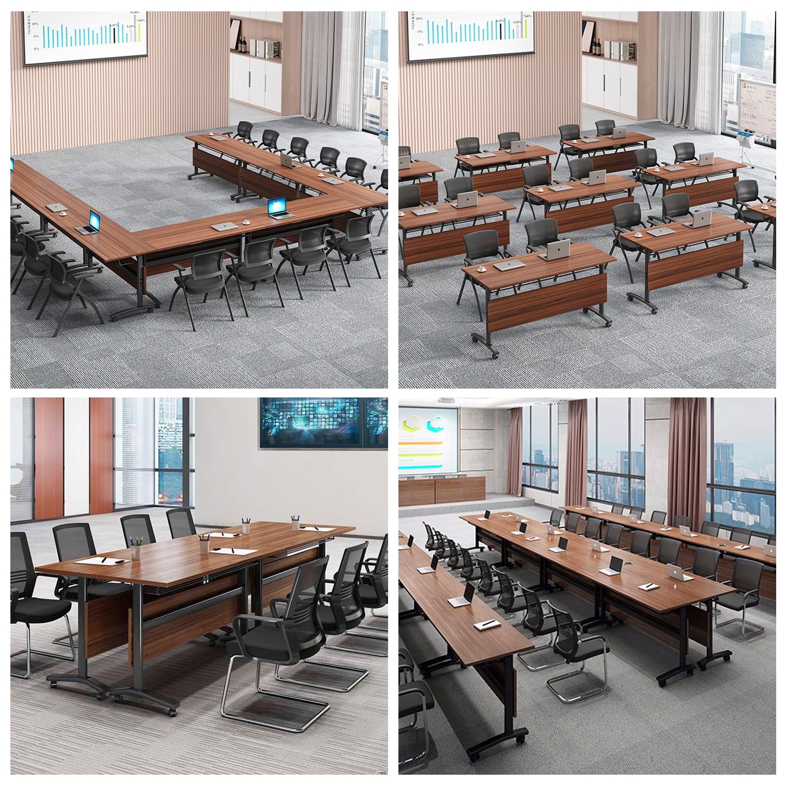 10-Person Large Conference Table - Solid Wood Meeting Table with Heavy Duty Metal Frame, 140x60x75cm (8-Pack) - Perfect for Boardrooms, Training Sessions, and Office Meetings