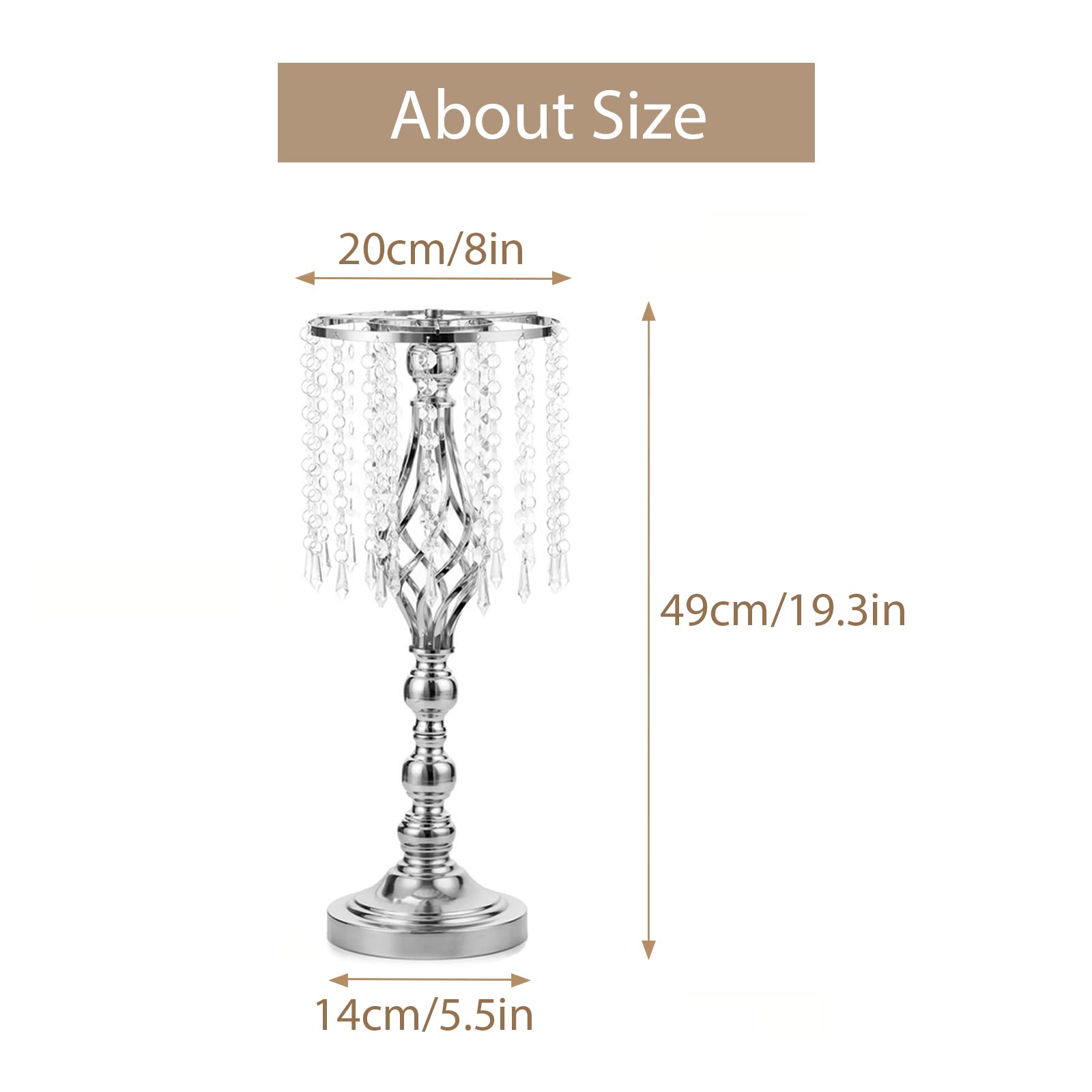 10pcs 20-inch Silver Metal Flower Stand with Crystal Beads - Elegant Floor Vase Holder for Wedding Table Decor, Party Centerpiece, Birthday & Grand Opening Events - Perfect for Indoor & Outdoor Celebrations