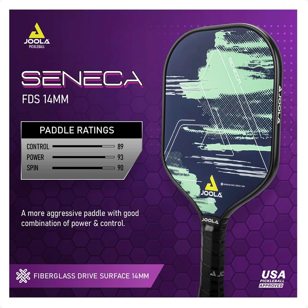 JOOLA Seneca FDS 14 Pickleball Paddle - Premium Carbon Fiber Surface for Enhanced Spin & Control - Perfect for Intermediate & Advanced Players - Ideal for Outdoor & Indoor Court Play