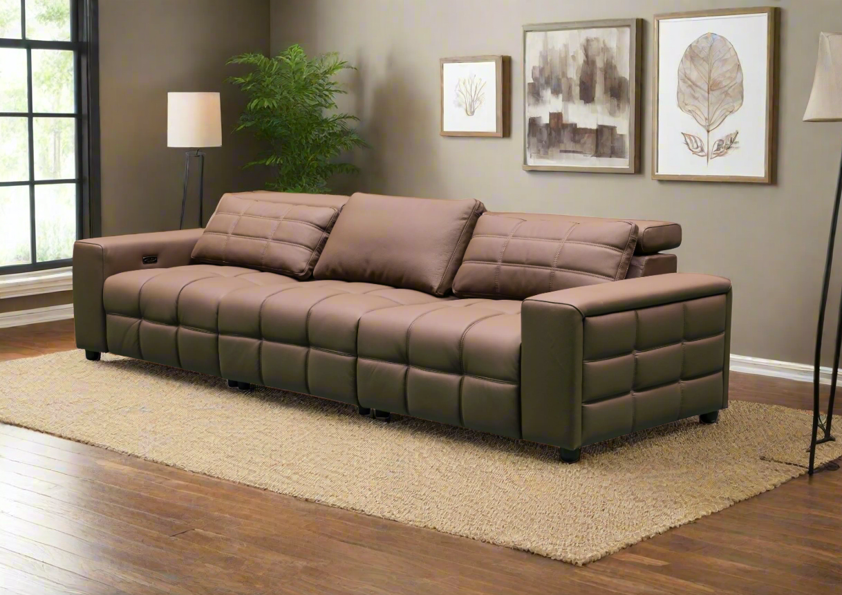 Klaussner Orlano 3-Seater Brown Leather Power Reclining Sofa - Comfortable Electric Recliner for Living Room, Home Theater & Family Room Relaxation