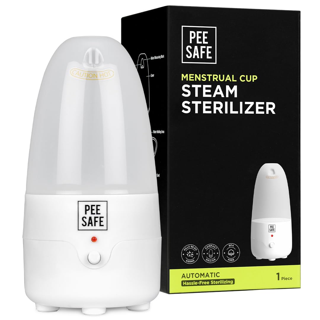 Pee Safe Menstrual Cup Steam Sterilizer - 3 Minute Sanitizer Kills 99.9% Germs | BPA-Free, Auto Shut-Off | Perfect for Travel, Gym & Home Use | Hygienic Period Care Solution for Women
