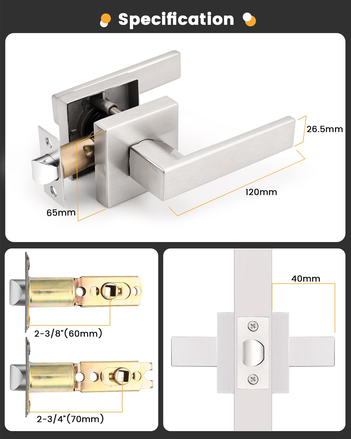 Gobrico 6-Pack Satin Nickel Interior Door Handles - Hall & Closet Lever Locks with Square Plates for Bedroom, Bathroom & Office Doors