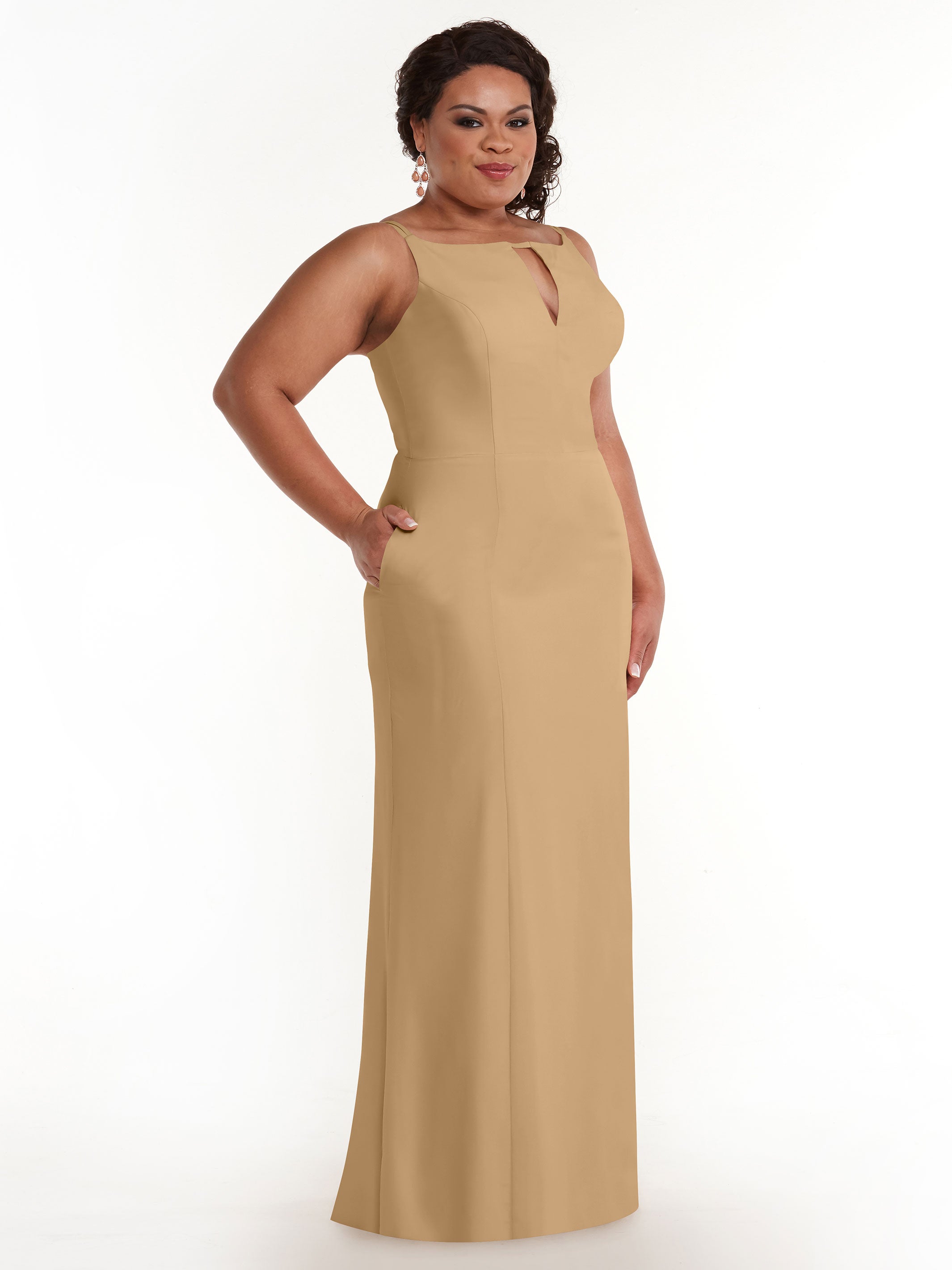 Elegant 83030 Sheath Stretch Chiffon Bridesmaid Dress with Bateau Neckline & Thigh Slit - Perfect for Weddings, Formal Events & Evening Parties