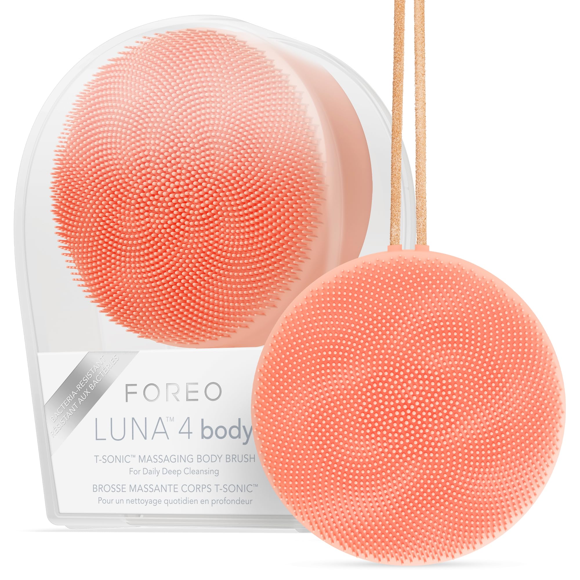 FOREO LUNA 4 Body Peach Perfect Massage Brush - Waterproof & USB Rechargeable Body Cleanser & Exfoliator for Lymphatic Drainage & Ingrown Hair Treatment - Perfect for Shower, Spa & At-Home Skincare Routine