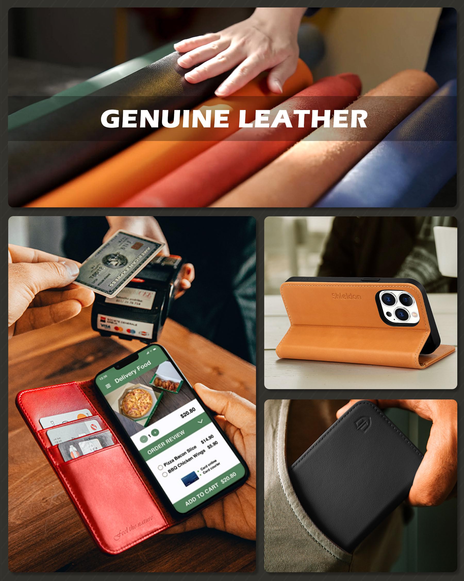 Premium SHIELDON Genuine Leather Wallet Case for iPhone 12 Pro Max (6.7 Inch) - RFID Blocking, Magnetic Folio with Kickstand & Card Holder - Royal Blue | Perfect for Business Travel, Daily Commute & Secure Contactless Payments