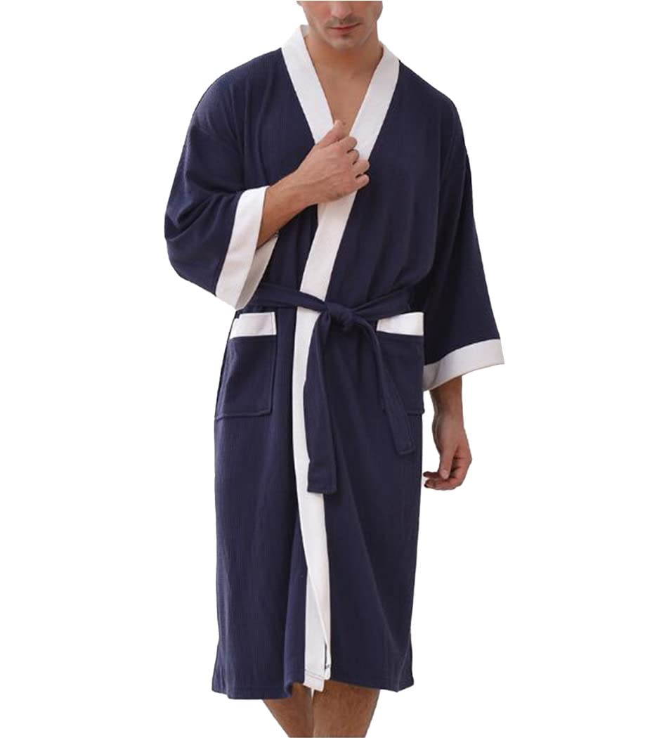 Men's Waffle Bathrobe - Ultra Absorbent Hotel Spa Robe with Shawl Collar, Japanese Kimono Style Nightgown for Relaxation at Home, After Shower & Lounging
