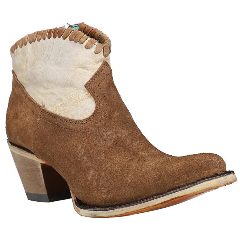 Women's Corral Boots - Sand & Brown Woven Round Toe Ankle Boots with Zipper | 2-3