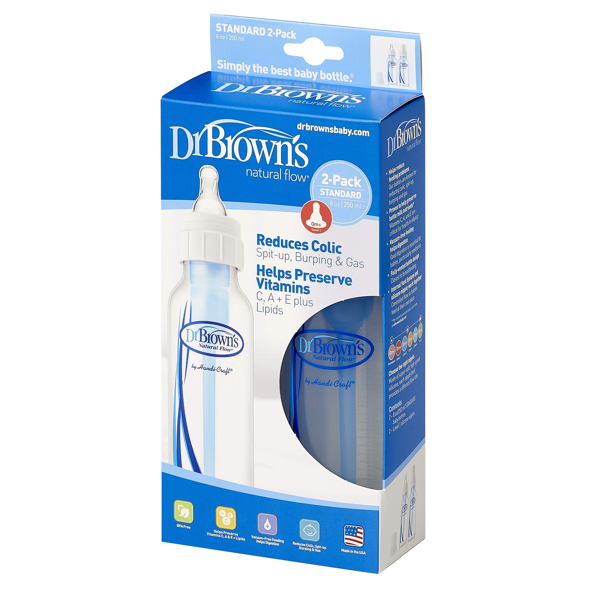 Dr. Brown's Original Baby Bottles - 8 Ounce (2 Pack) | Anti-Colic, BPA-Free, Newborn Feeding Essentials for Breastfed & Formula Babies | Perfect for Home, Travel & Daycare Use