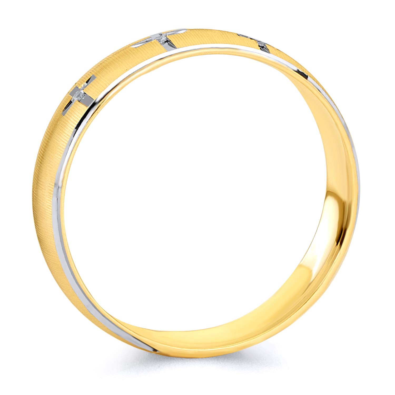 Wellingsale 14k Two-Tone Gold Men's Wedding Band - White & Yellow Gold Polished Diamond Cut Cubic Zirconia Ring for Men - Perfect for Engagement, Anniversary & Special Occasions