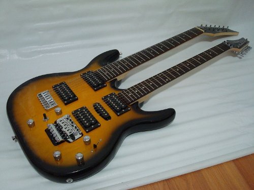 Ktone 6/7 String Double Neck Electric Guitar with Padded Gig Bag - Sunburst Finish | Perfect for Live Performances, Studio Recording & Professional Musicians