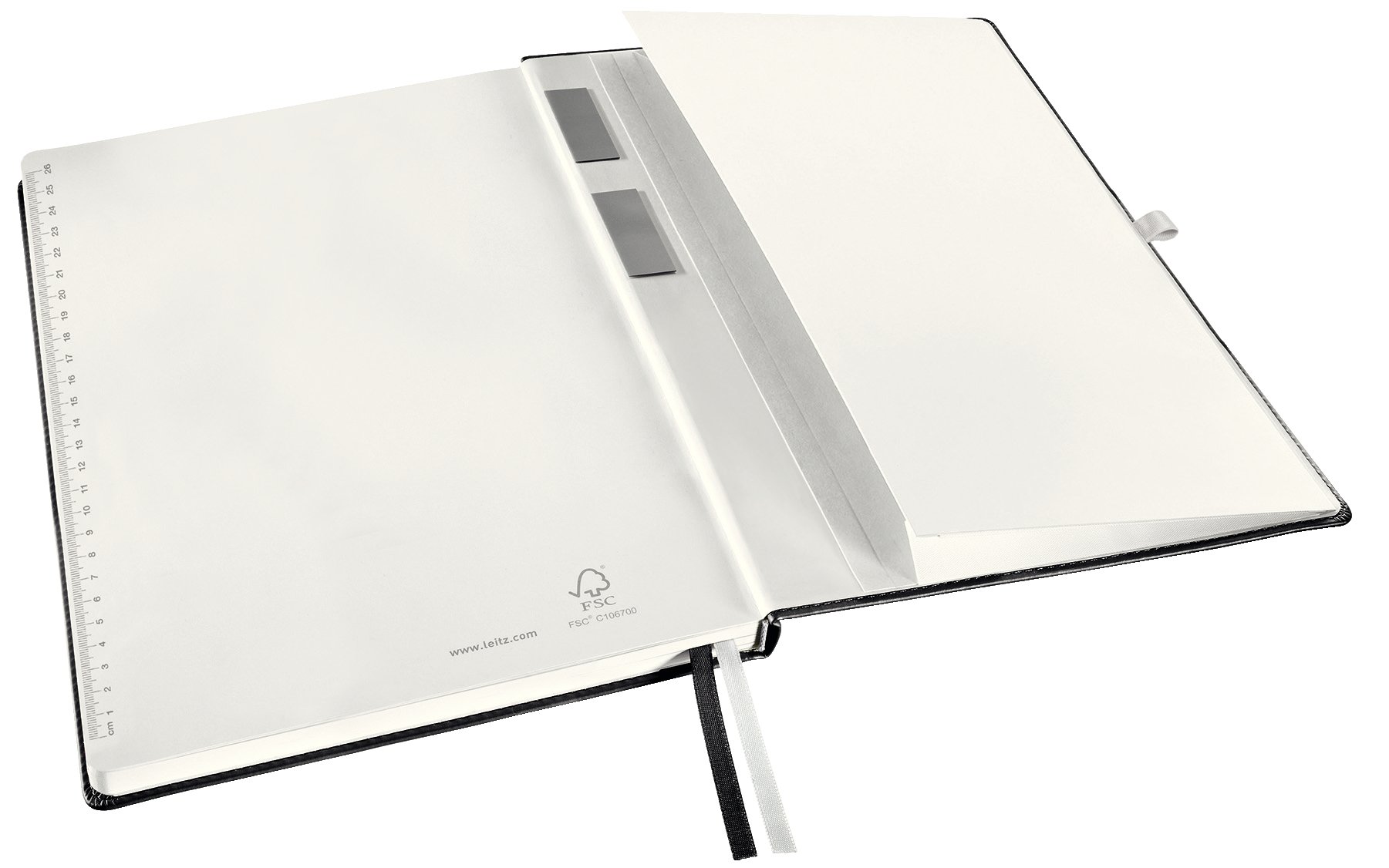 Leitz A4 Hard Cover Notebook - Ruled Lined Journal with 2 Fabric Page Markers, 100gsm Ivory Paper, 80 Sheets, Satin Black | Perfect for Office, School & Creative Writing, Note Taking, Business Meetings & Gift Giving