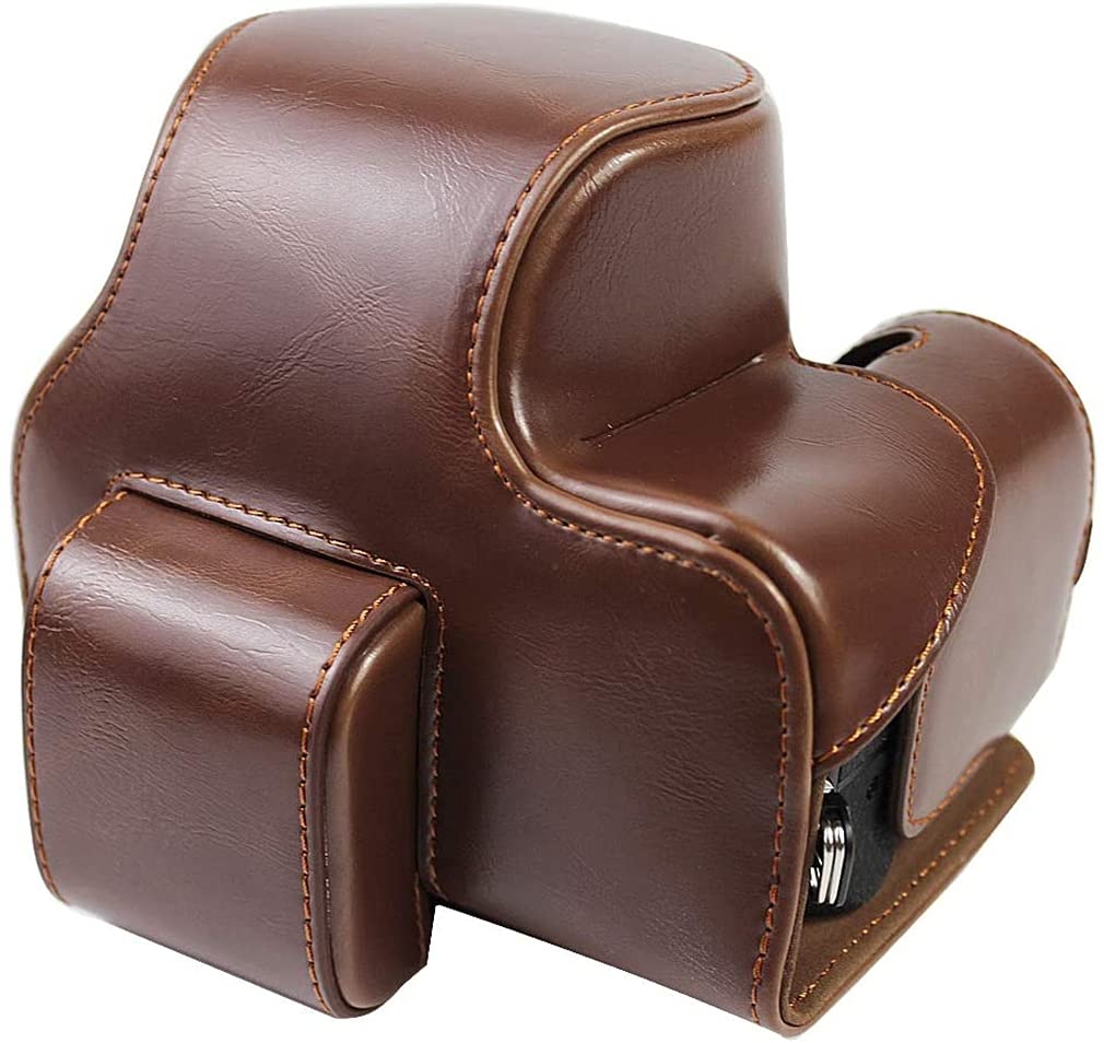 YODZ Waterproof PU Leather Camera Bag Case for Nikon Z50 with 16-50mm F/3.5-6.3 VR Lens - Compact Protective Cover with Adjustable Shoulder Strap & Mini Storage Pouch (Brown) | Perfect for Travel, Hiking & Outdoor Photography