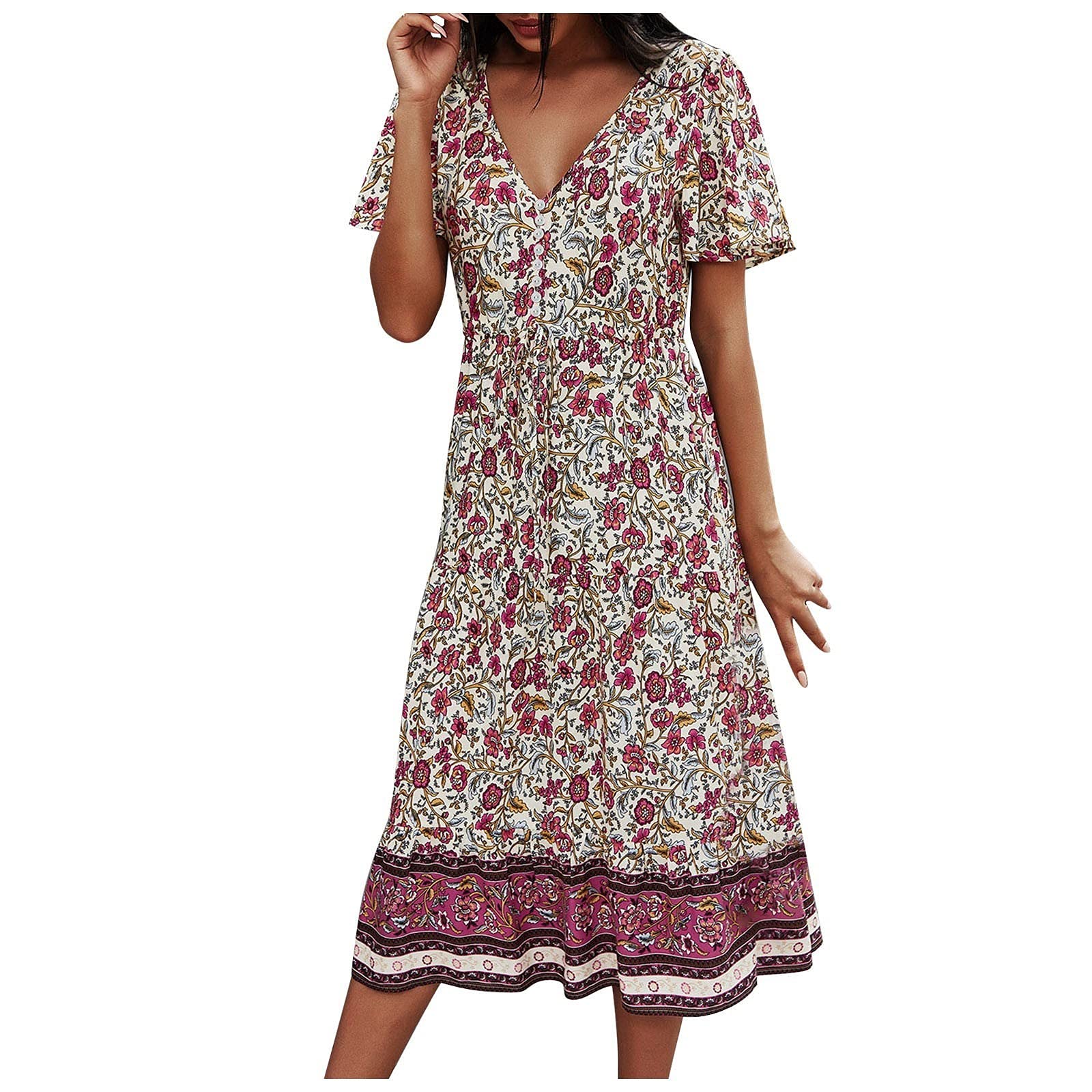 Women's Casual Summer Dress - Floral Print Loose Fit Rhombic Design for Beach, Vacation & Everyday Wear | Fashionable & Comfortable Dress for Women